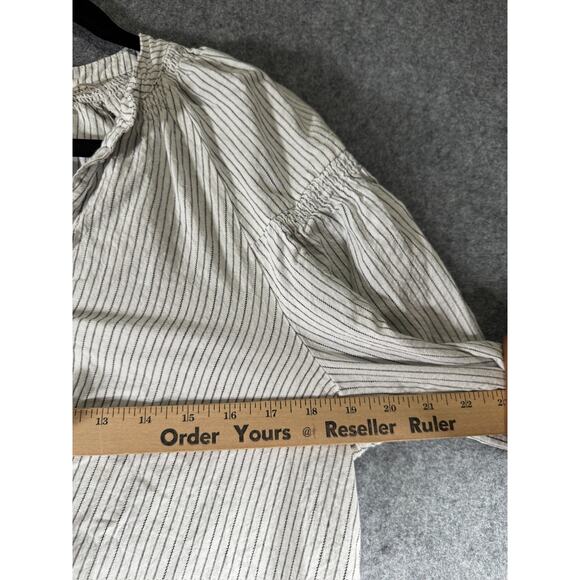 Karl Lagerfeld Blouse Women Medium Striped Balloon Sleeve V Neck Boho Career - Picture 4 of 7